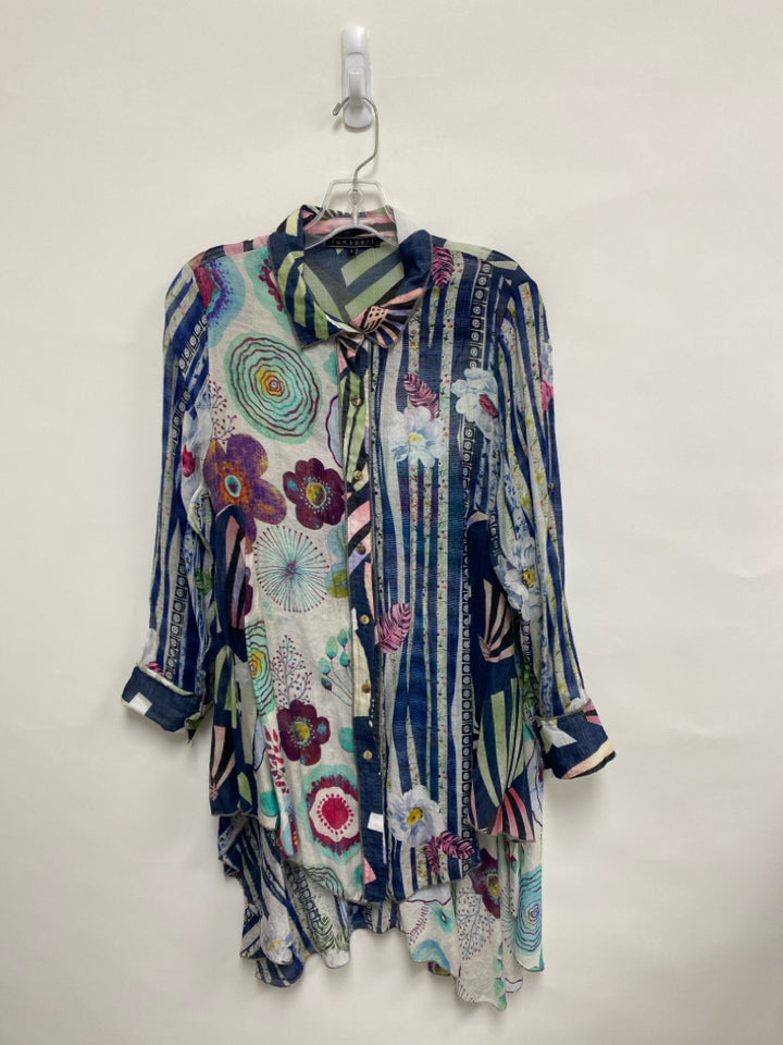 funsport Size L Navy White/Multi Stripes/Flowers Tunic Ladies Top
