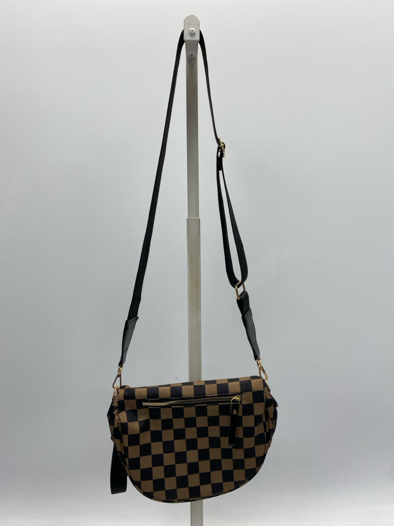Black Brown Checkered Nylon Crossbody