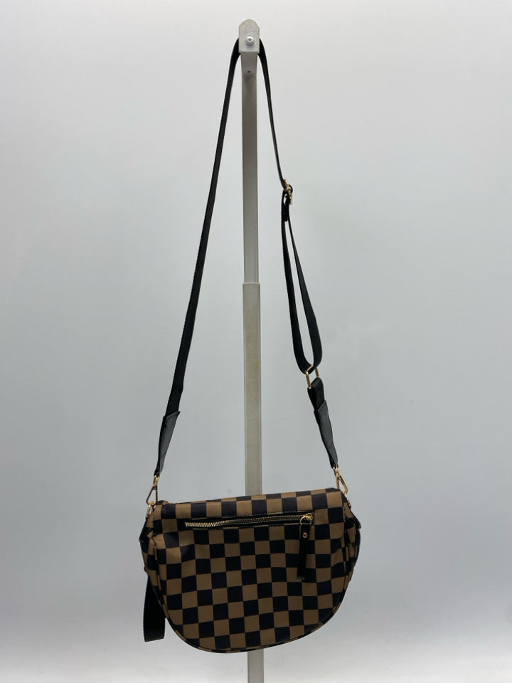 Black Brown Checkered Nylon Crossbody