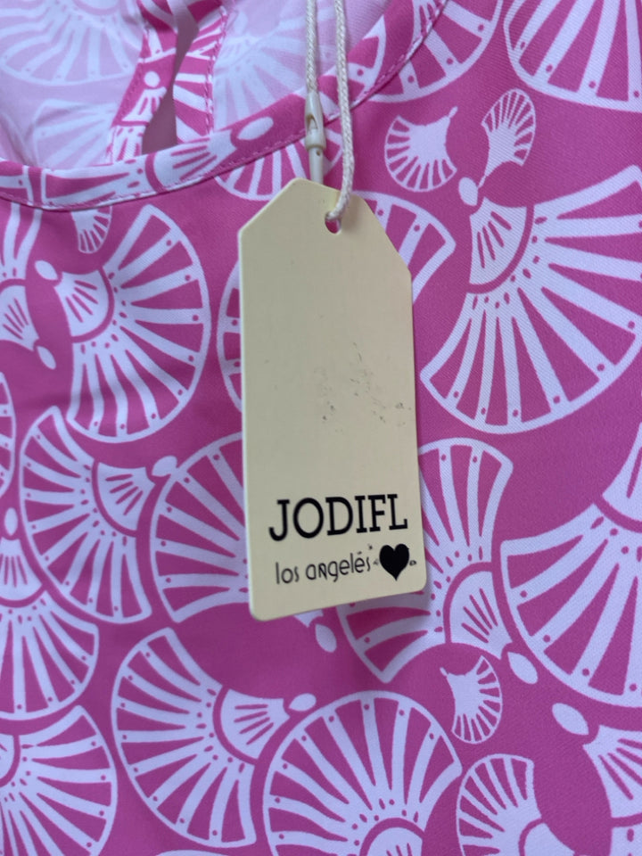 NWT Jodifl Size M Pink White Fan Puff Sleeve Ladies Top