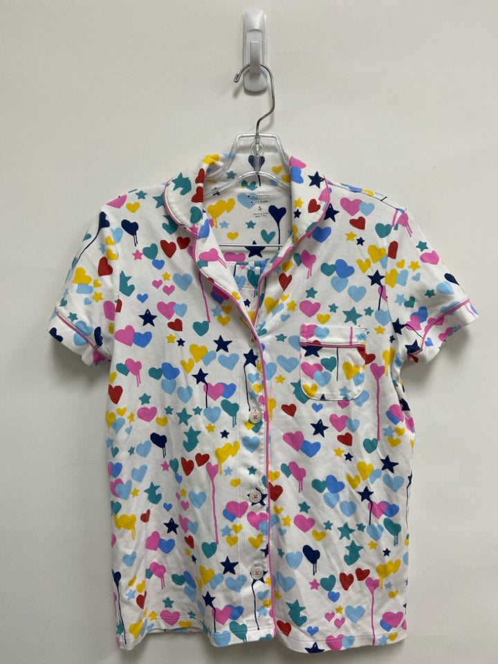 Roller Rabbit Size S White Multi Color Hearts Ladies 2pc Pajamas