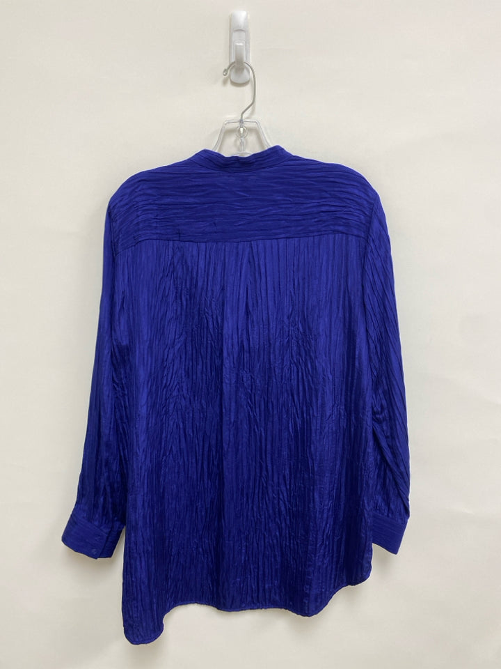 NWT Eileen Fisher Size M Blue Crinkle Long Sleeve Silk Ladies Top