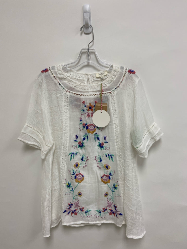 NWT Umgee Size L White Multi Color Embroidered Ladies Top