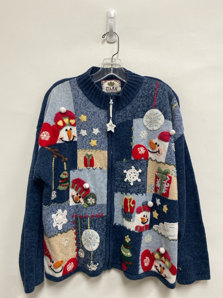 Size L Blue/White Red Snowman Zip Down Ladies Sweater