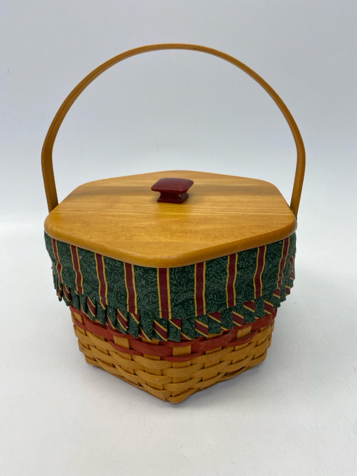 Longaberger Natural Red Basketweave Wood Basket