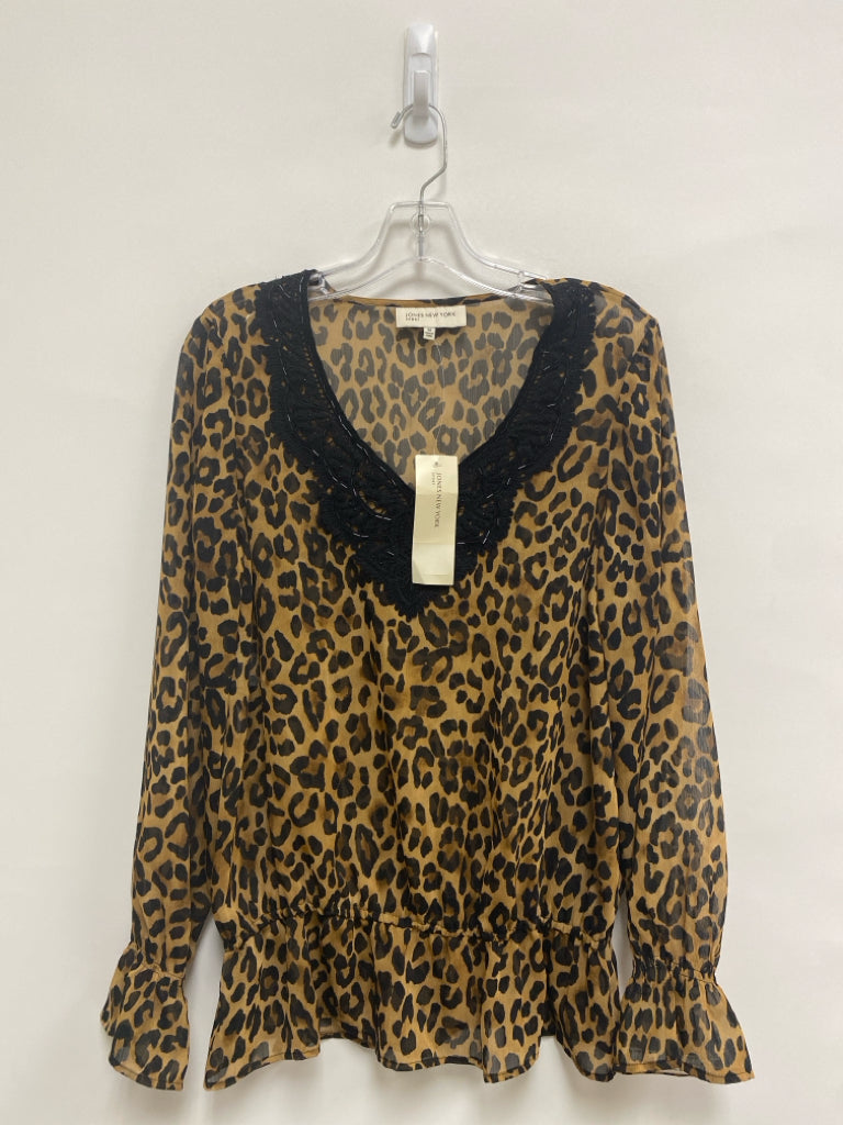 NWT Jones New York Size M Tan Black Animal Print Sheer Ladies Top