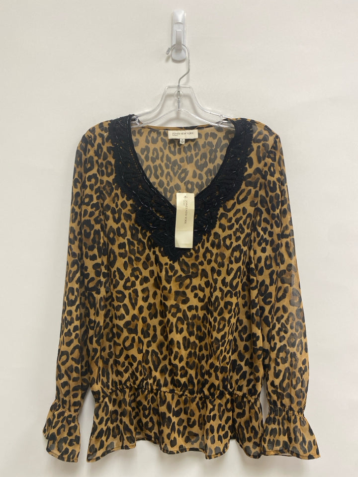 NWT Jones New York Size M Tan Black Animal Print Sheer Ladies Top