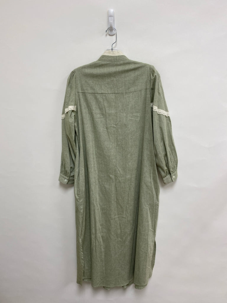 Pomander Place Size XS Sage Cream Lace Button Up Linen Blend Ladies Dress
