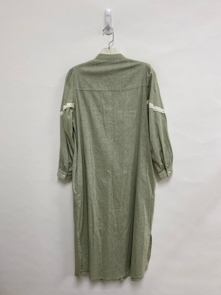 Pomander Place Size XS Sage Cream Lace Button Up Linen Blend Ladies Dress