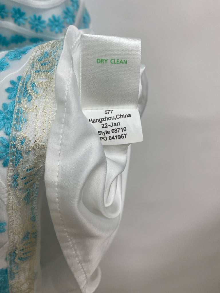 LILLY PULITZER Size 6 White Aqua Embroidered Ladies Dress