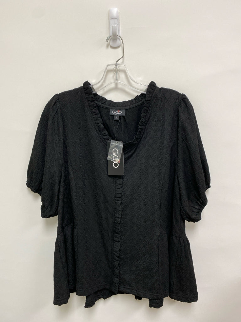 NWT GiGiO Size L Black Texture Puff Sleeve Ladies Top
