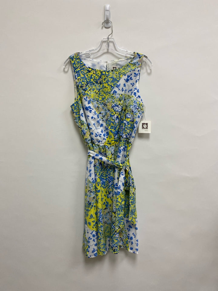 NWT Anne Klein Size 10 White Yellow/Blue Floral Sleeveless Ladies Dress