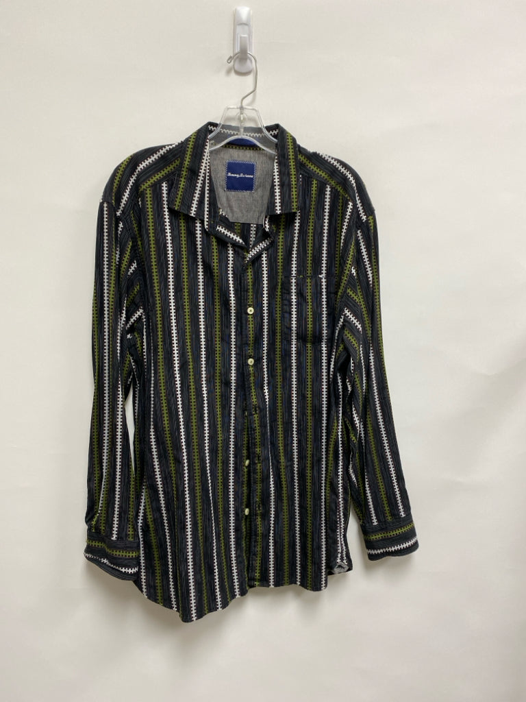 Tommy Bahama Size XL Black Green/White Striped Men&