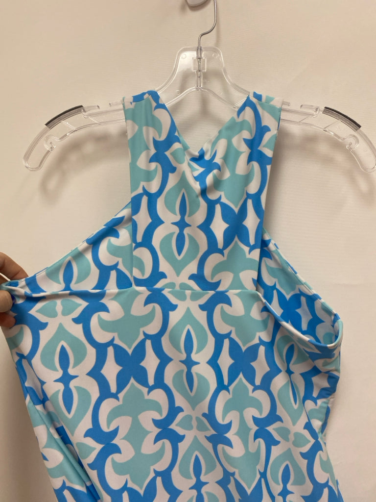 Jude Connally Size M Aqua Blue/White Acanthus Sleeveless Ladies Dress