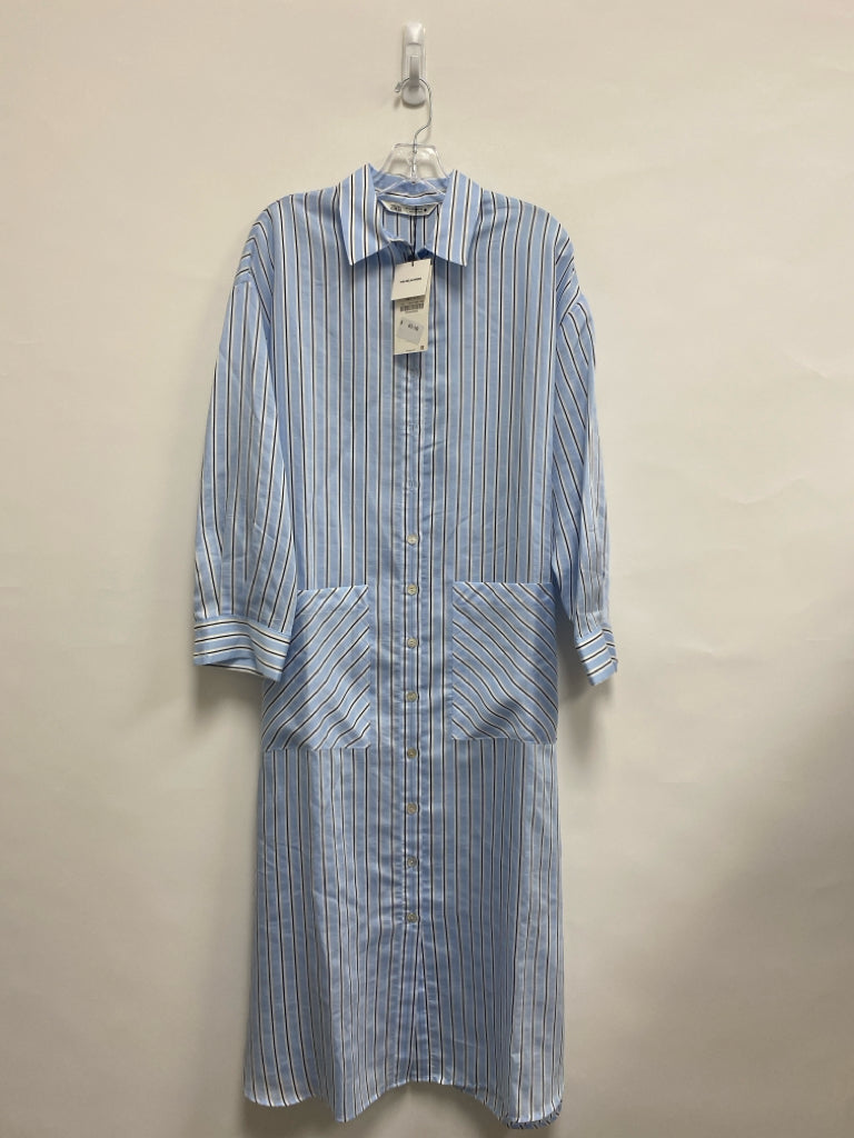 NWT Zara Size S Powder Blue White/Navy Stripes Button Up Ladies Dress