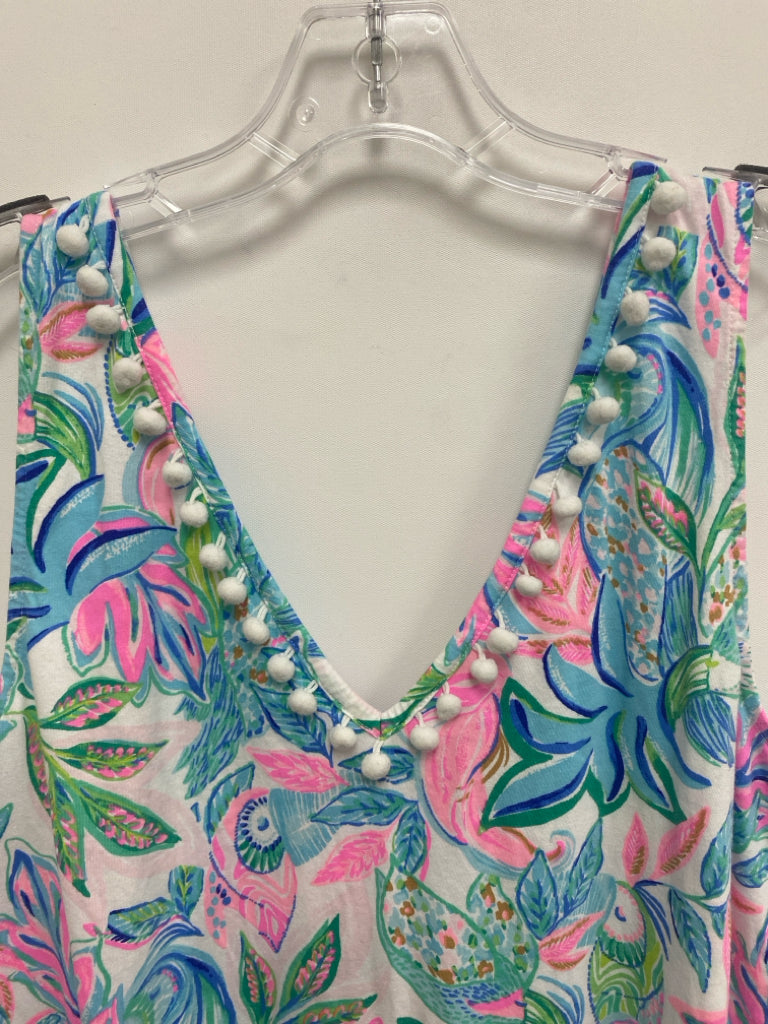 LILLY PULITZER Size L Aqua Pink/Green Tropical Sleeveless Ladies Dress