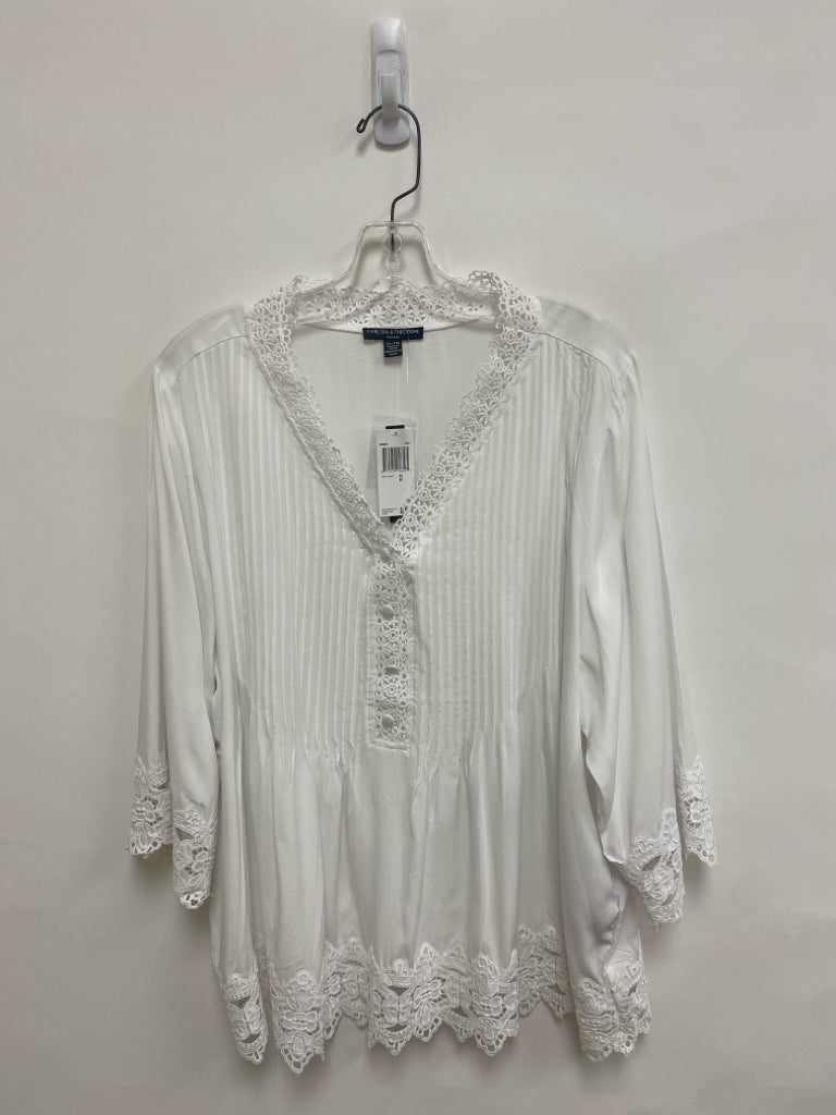 NWT Chelsea &amp; Theodore  SIZE  2X White Pleated Lace Plus Size Top