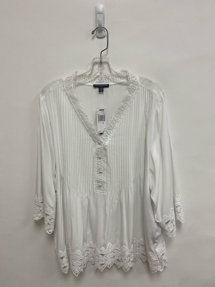 NWT Chelsea &amp; Theodore  SIZE  2X White Pleated Lace Plus Size Top