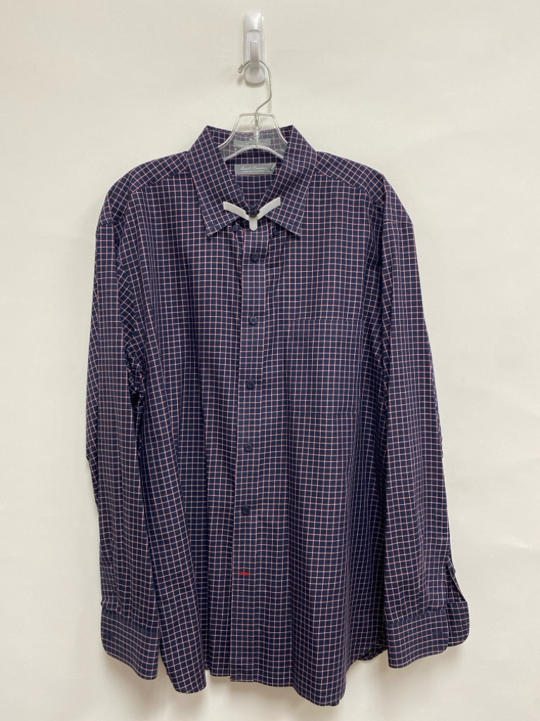 Cremieux Size XL Navy Red/White Squares Button Down Men&