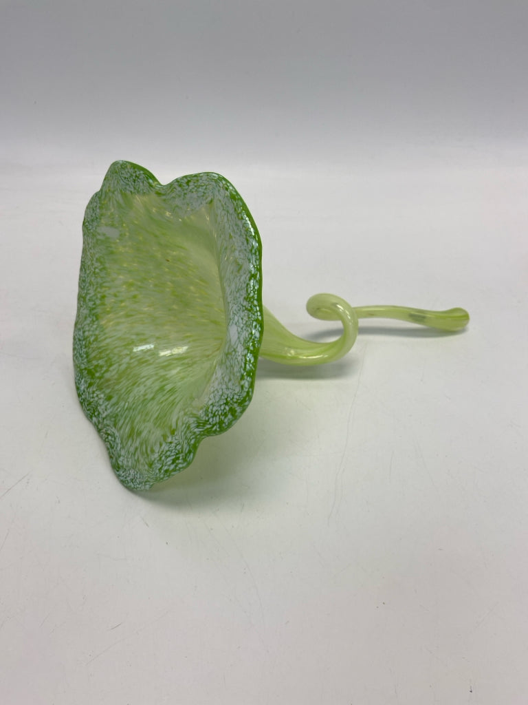 Lime Green White Speckles Glass Figurine
