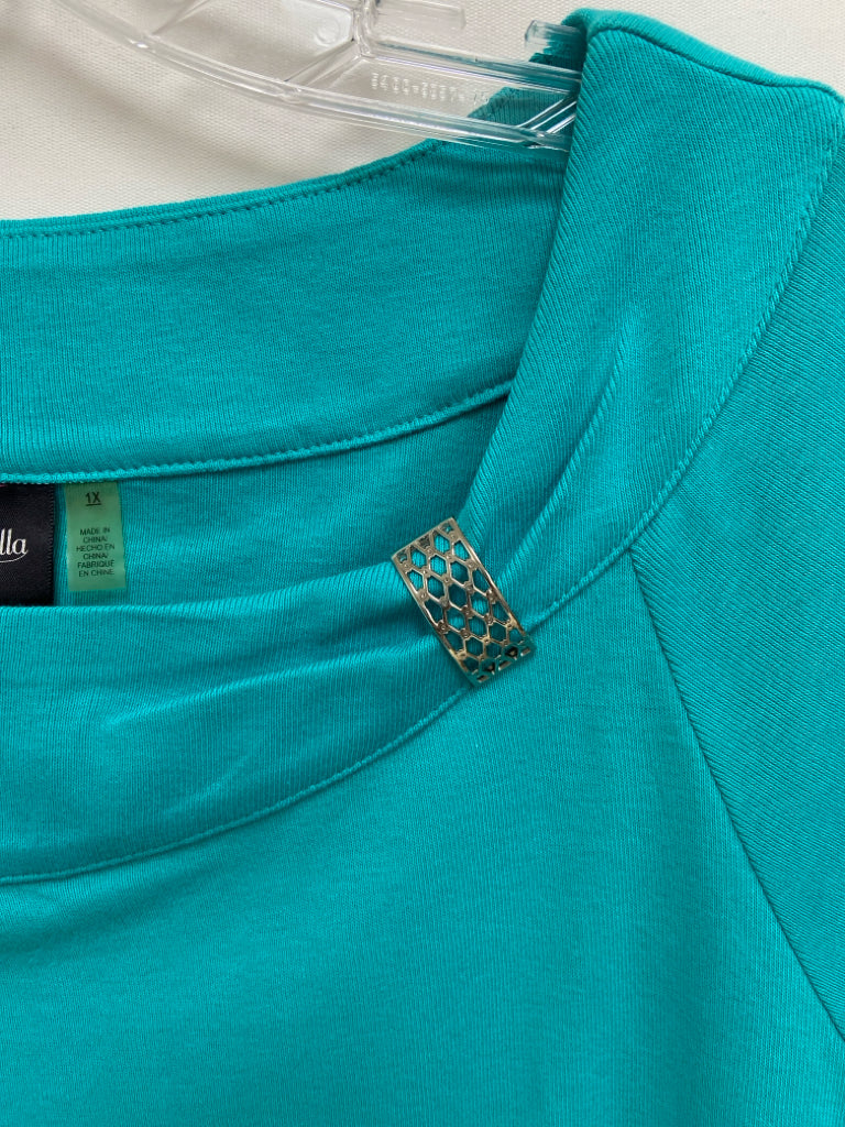 Rafaella  SIZE  1X Turquoise Short Sleeve Tee Plus Size Top