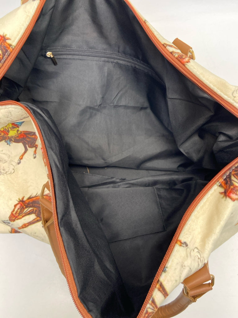 Cream Brown Cowboy Duffle Bag