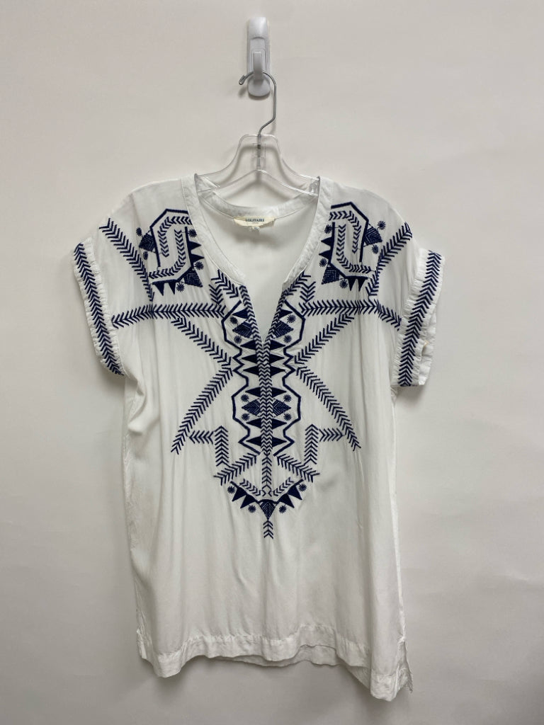Solitaire Size L White Navy Embroidered Ladies Coverup