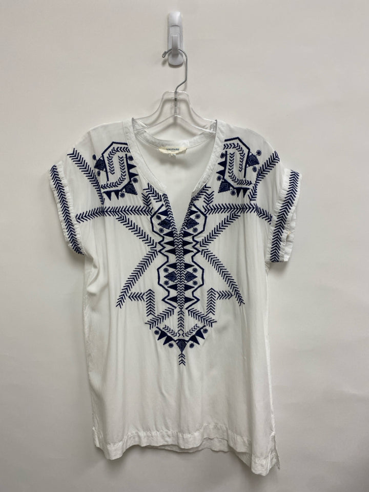 Solitaire Size L White Navy Embroidered Ladies Coverup