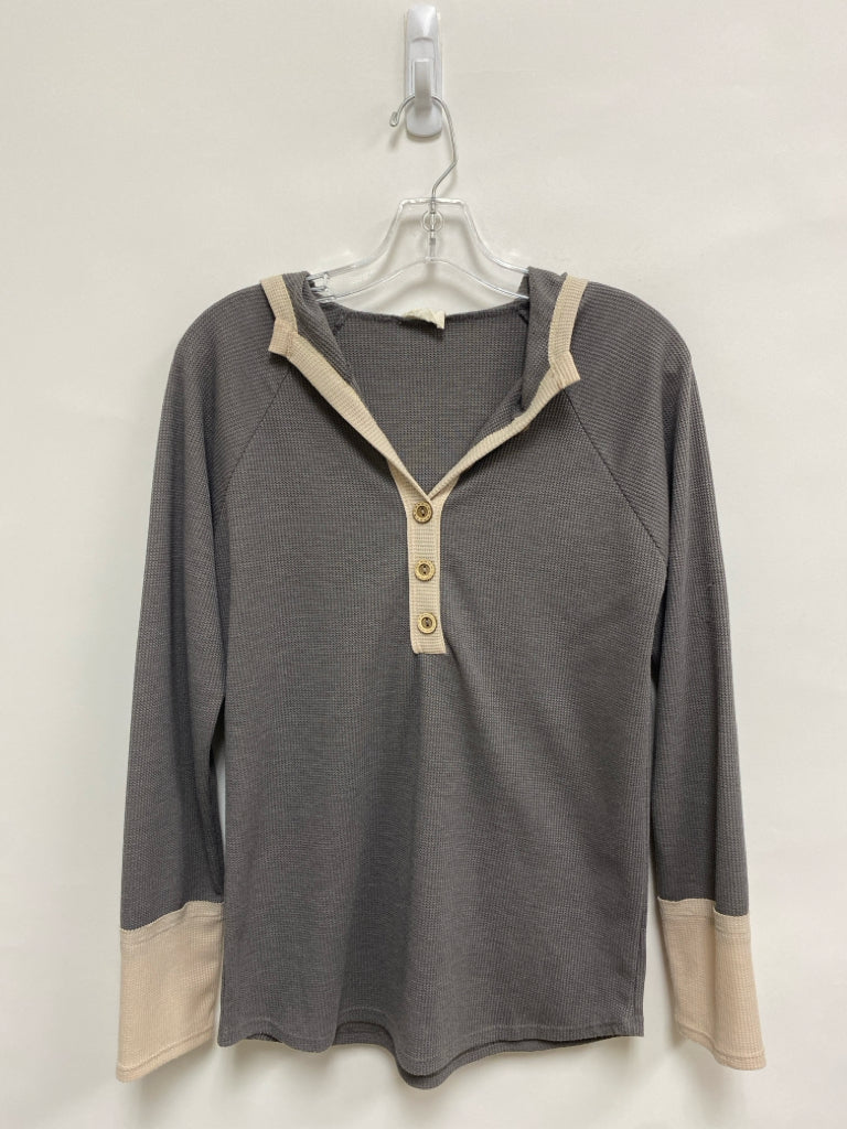 BIBI Size S Gray Cream Trimmed Hooded Ladies Top