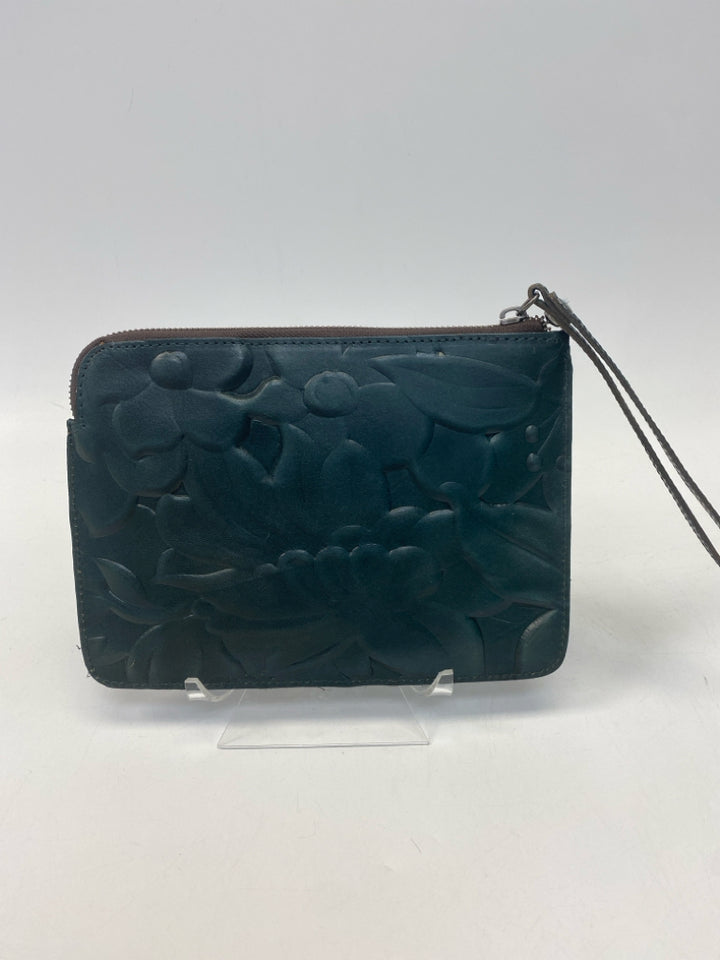 Patricia Nash Dark Green Tooled Wristlet