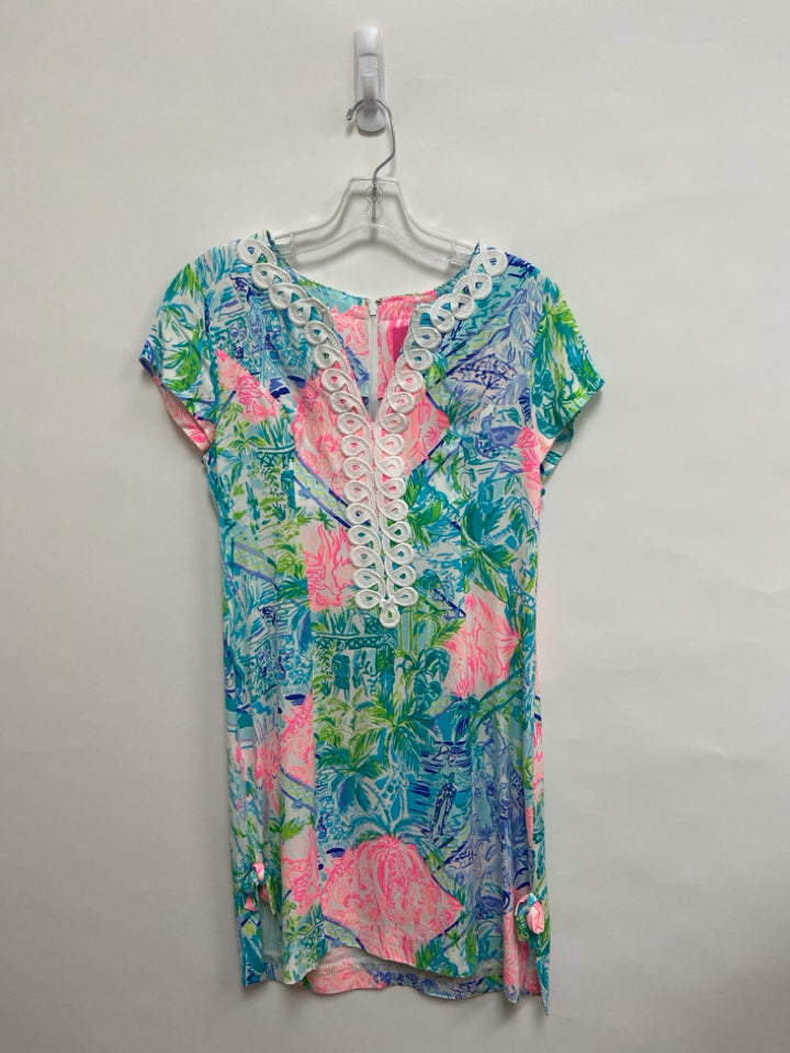 LILLY PULITZER Size 6 Aqua/Blue Pink/Multi Sleeveless Ladies Dress