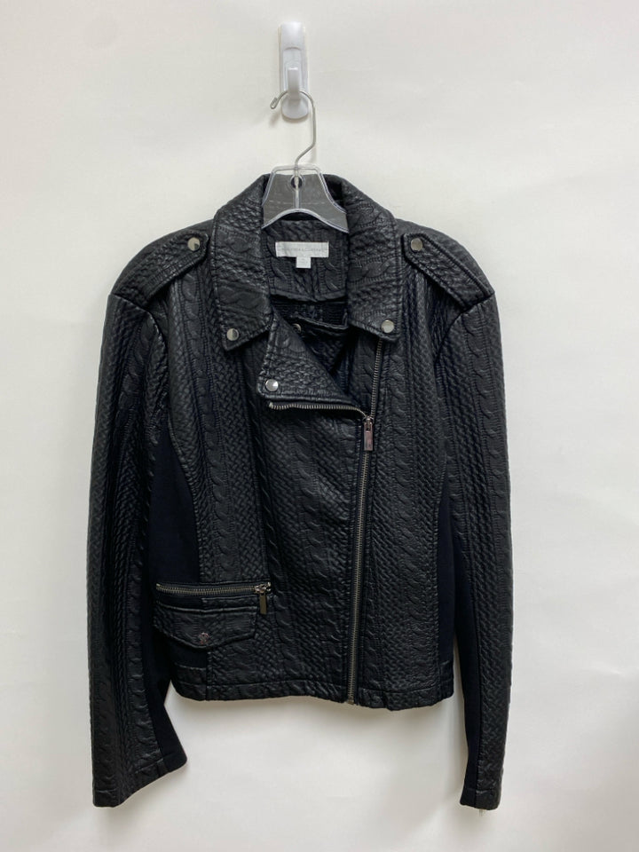 NY&amp;Co Size XL Black Texture Zip Down Faux Leather Ladies Jacket