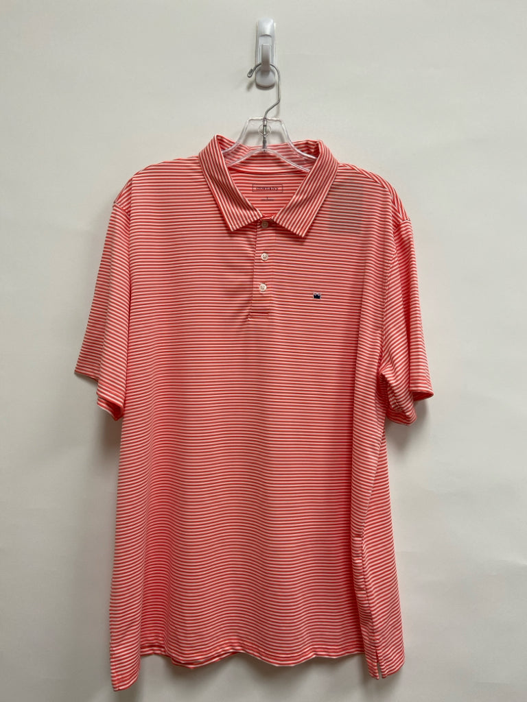 Crown &amp; Ivy Size L Coral White Striped Polo Men&