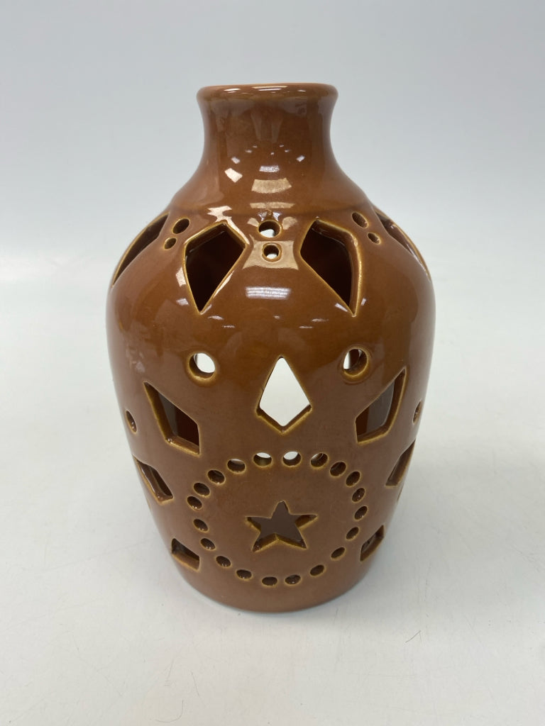 Brown Cut-Out Ceramic Candleholder(s)