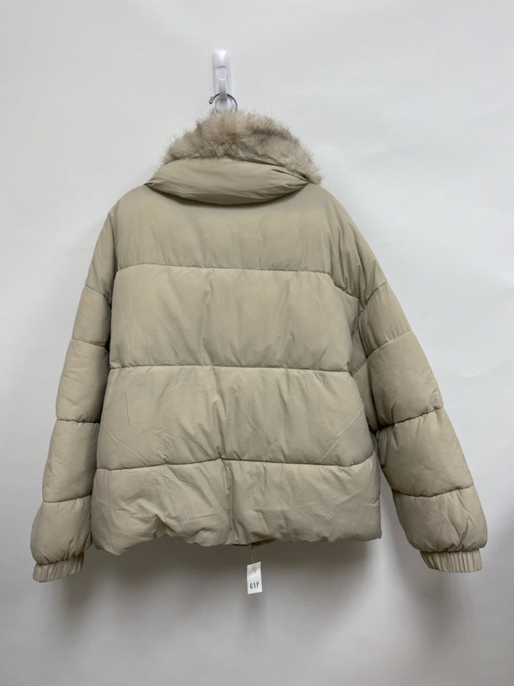 NWT Gap Size XL Beige Puffer Faux Fur Collar Ladies Coat