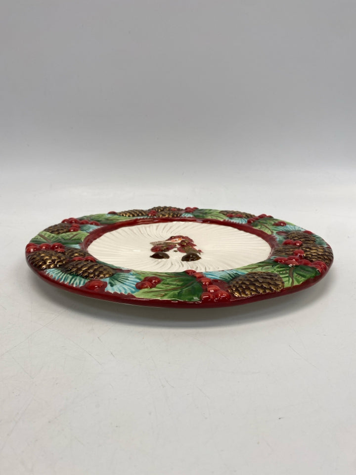 Red/White Brown/Green Pinecone Ceramic Christmas