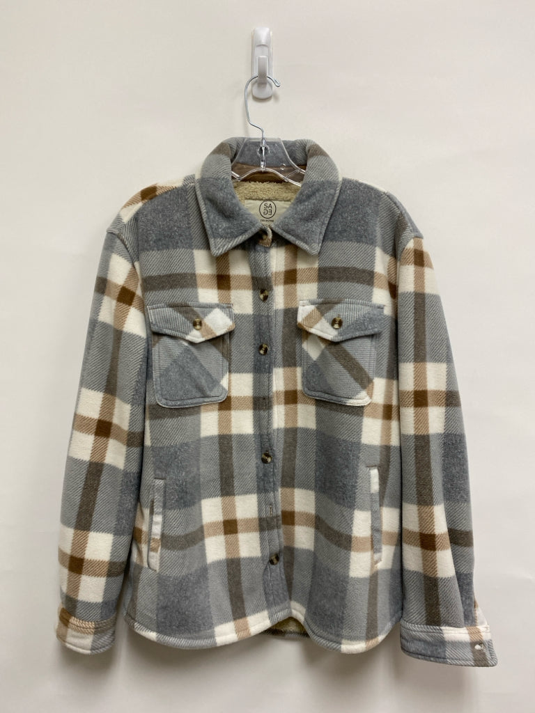 SAGE Size S Gray White/Brown Plaid Fleece Ladies Jacket
