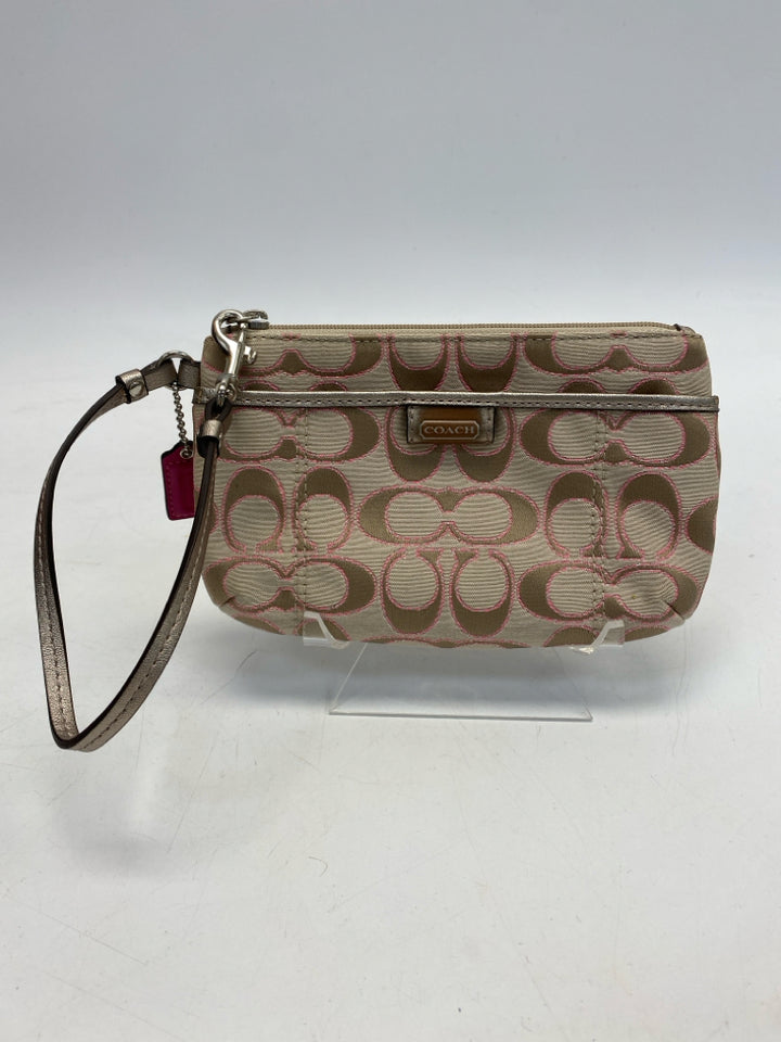 Coach Tan Pink Signature Wristlet
