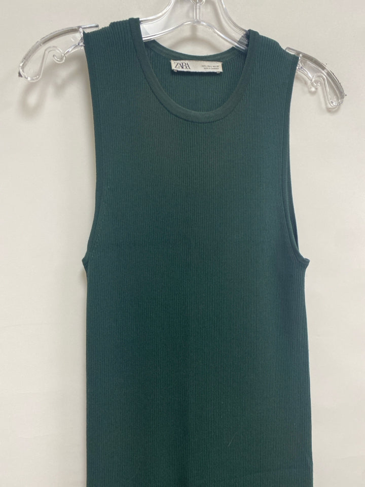 Zara Size L Dark Green Ribbed Sleeveless Ladies Dress