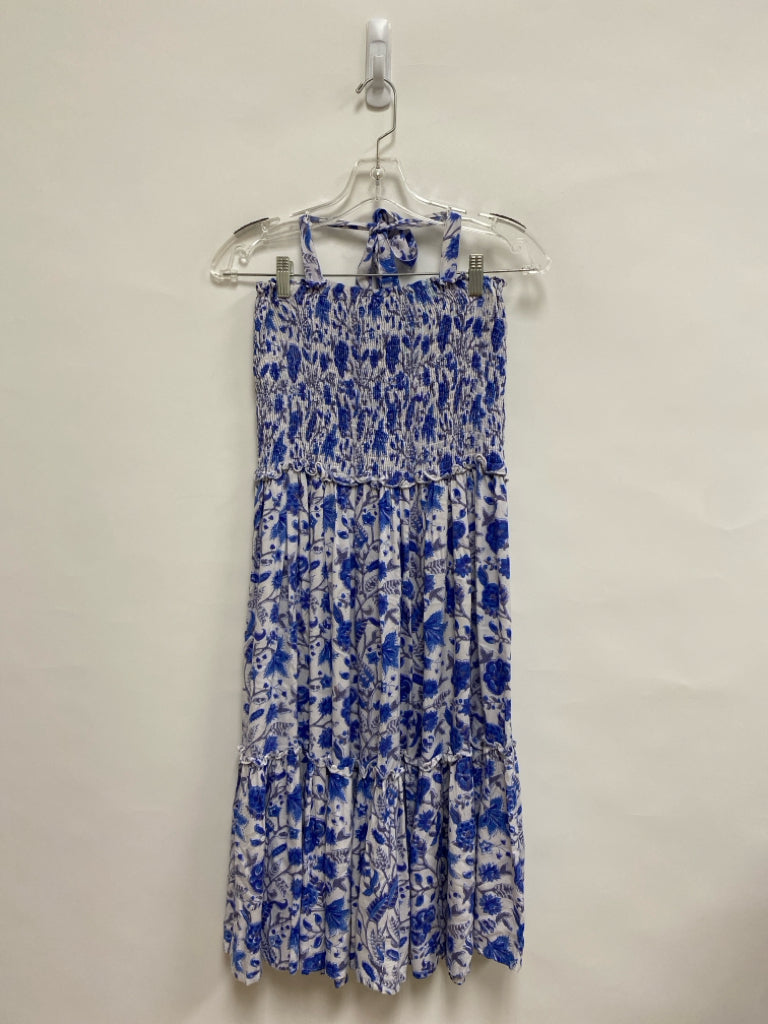 Size M White Blue/Gray Smocking Halter Ladies Dress