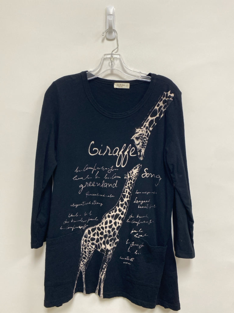 Jess &amp; Jane Size L Black Cream Giraffe Ladies Top