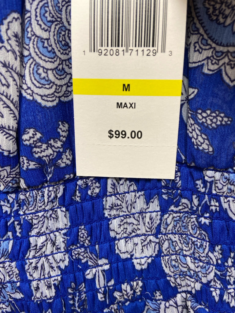 NWT MSK Size M Royal Blue White Floral Maxi Ladies Dress