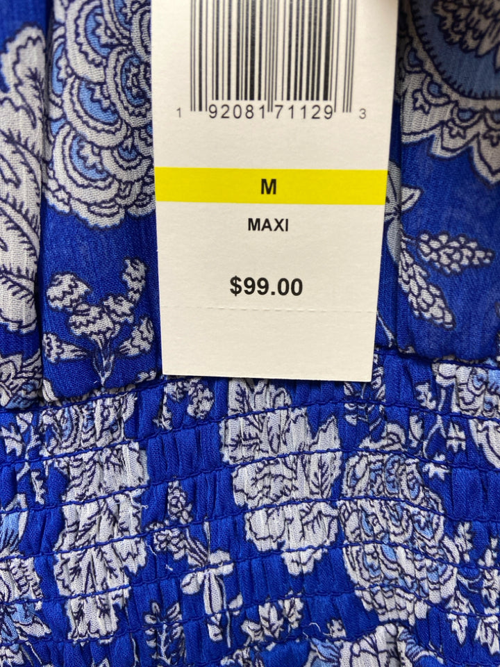 NWT MSK Size M Royal Blue White Floral Maxi Ladies Dress
