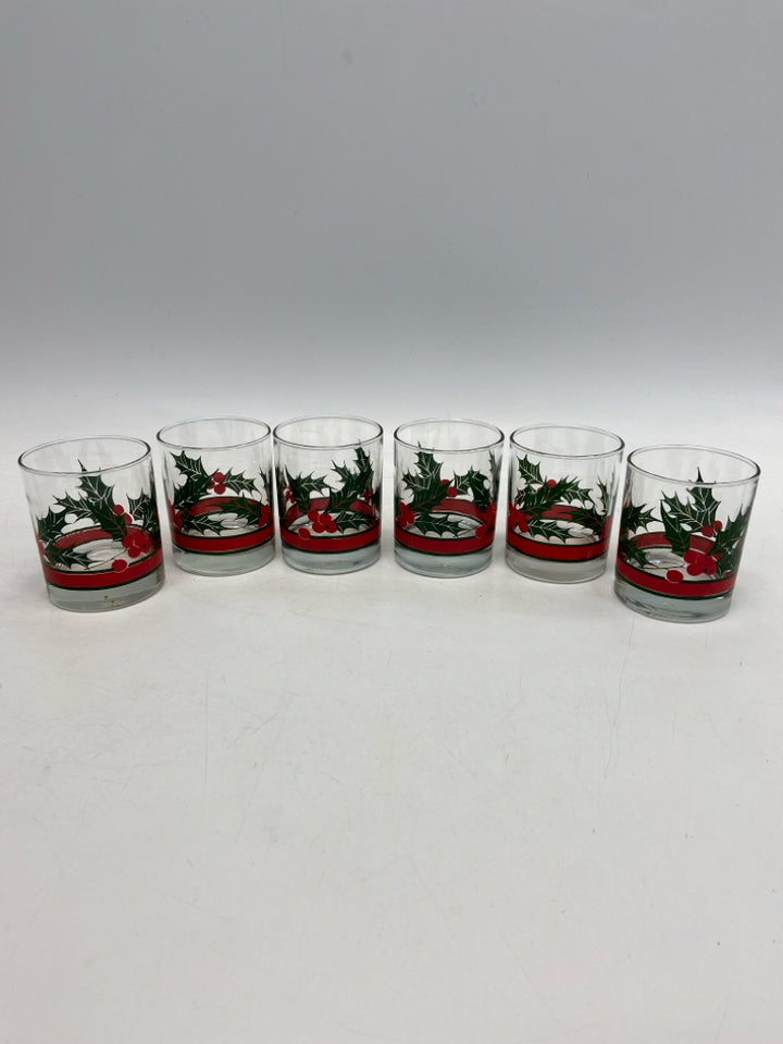 Clear Green/Red Holly Berries Glass Christmas