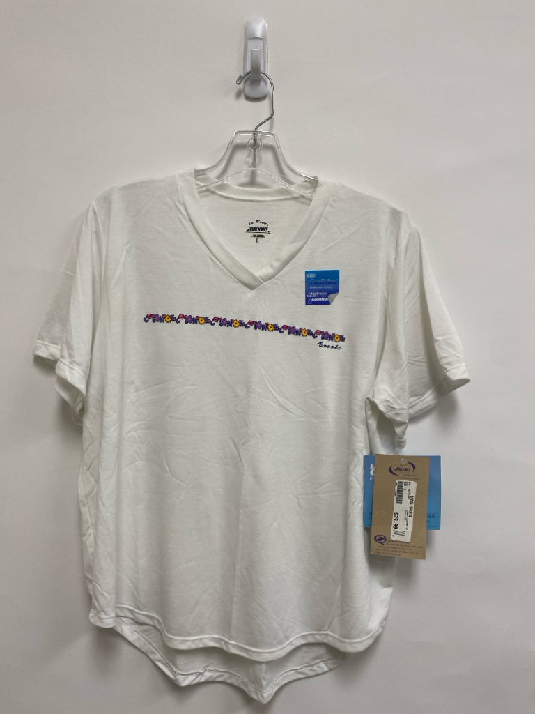 NWT Brooks Size L White Purple/Pink Logo Athletic Top