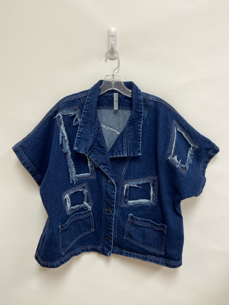Cynthia Ashby Size 1 Dark Blue Distressed Short Sleeve Denim Ladies Jacket