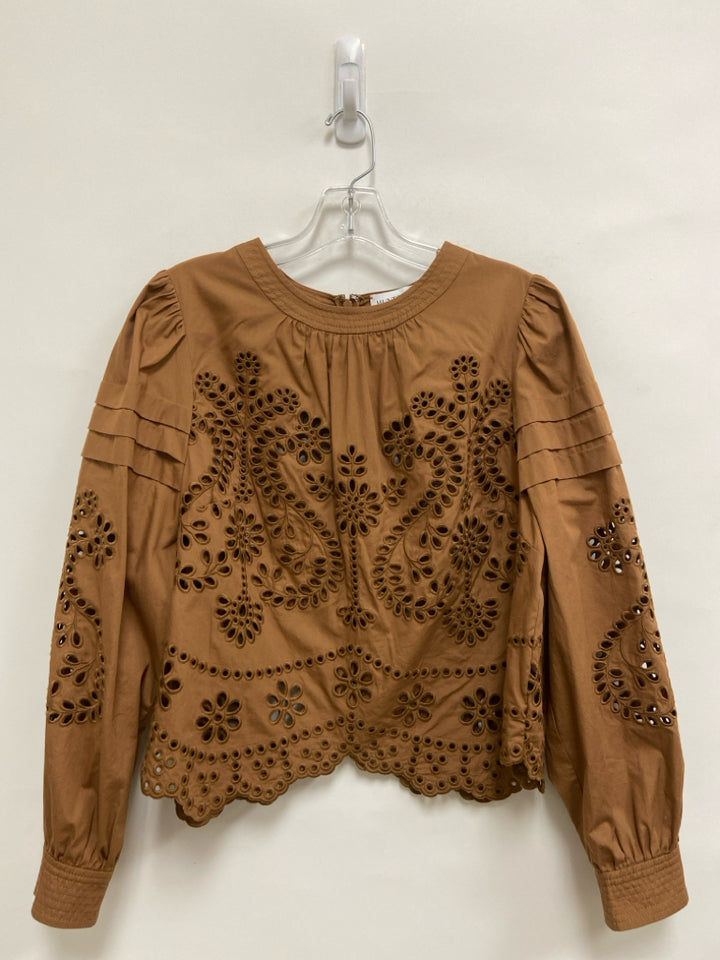 Hunter Bell Size 8 Brown Long Sleeve Eyelet Ladies Top