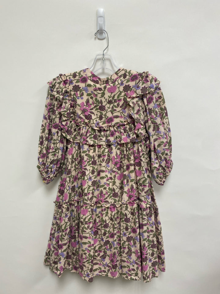 Cleobella Size S Peach Pink/Green Vine Puff Sleeve Ladies Dress