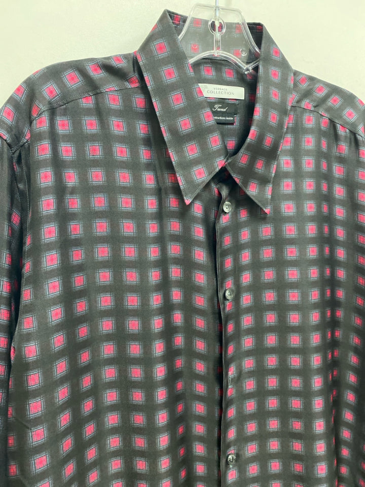 Versace Size XL Black Hot Pink Squares Silk Men&