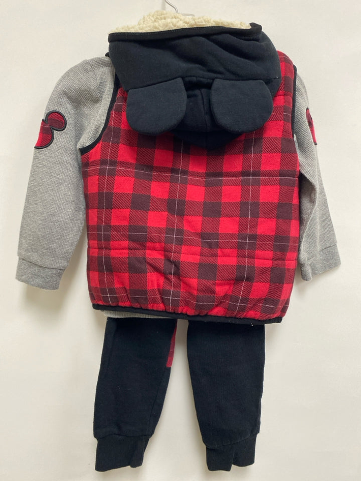 Disney SIZE 4T Red/Black Gray Plaid Hooded Boy&